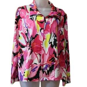 Laura Ashley Bright Colorful Floral Print Plastic Sequin Full Zip Blazer Jacket